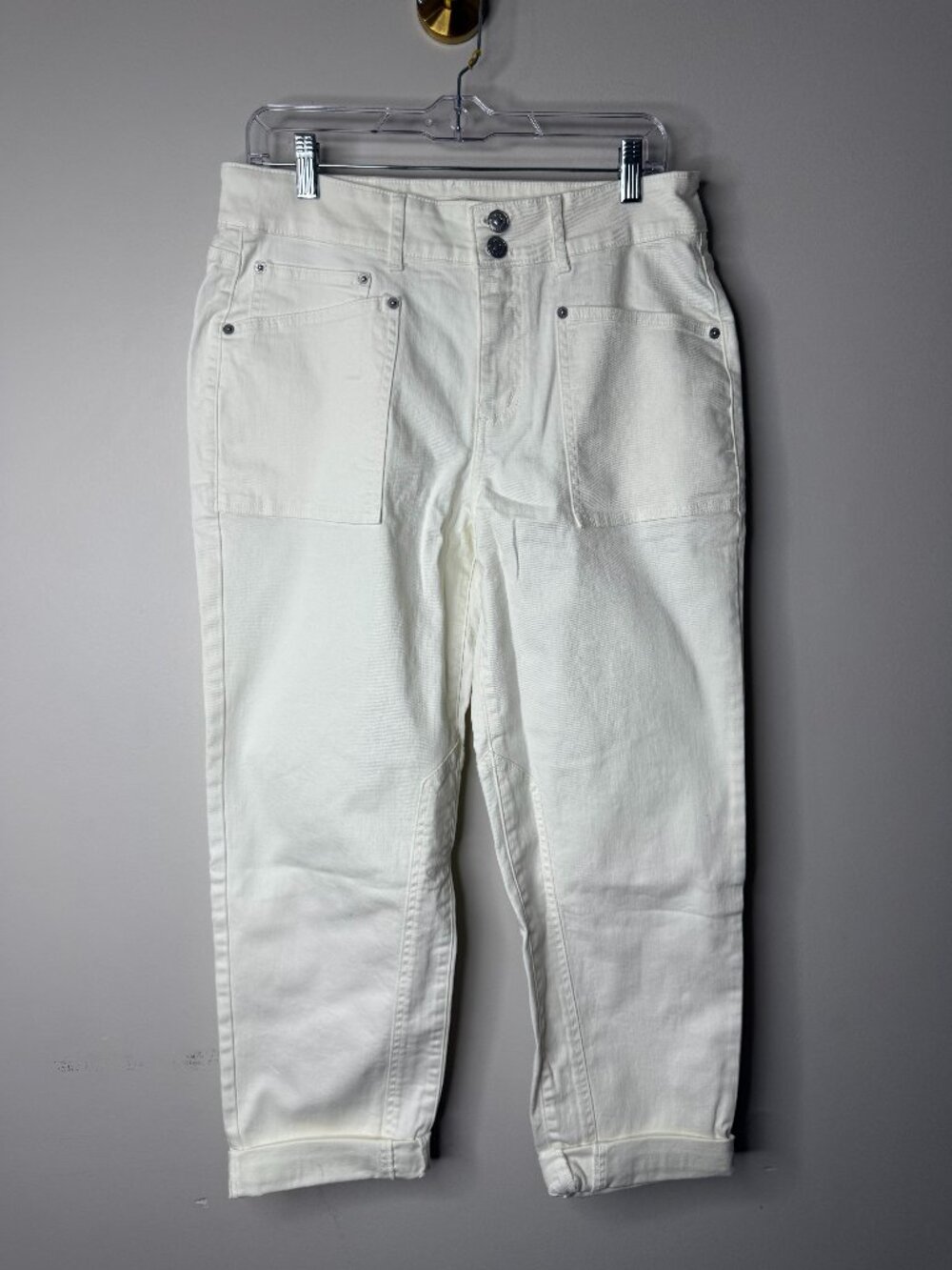 LOGO by Lori Goldstein Regular Straight Leg Ankle Jeans Marshmallow,10 {#139-x